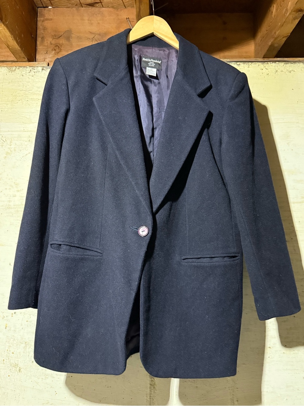 Vintage Foret De Framboise Navy Blue Wool & Cashmere Blazer Jacket Size Large